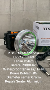 Kiseki Senter Kepala Super Terang Lithium CK 918 100Watt Cahaya Putih + Bola Lampu Super LED DC 3W