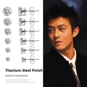 Titanium Steel Ultra-Shiny Diamond Mens And Womens Zirconia Fine Rod Earrings Elegant Fine Needle Stud Earrings