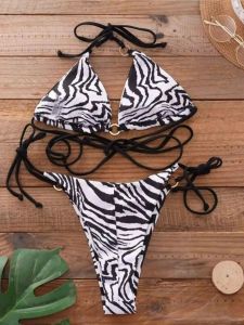 Bikini Tròn in Họa Tiết Thắt Lưng Bikini Tròn Hở Lưng Cho Nữ Quần Áo Công Sở Thường Ngày Chất Liệu Polyester Váy Ngắn Cổ Chữ V
