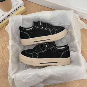 Casual Canvas Shoes for Women with Magic Tape Thick Bottom Versatile Low Top No Tie Increase Height White Sneakers Trendy Summer New Arrival