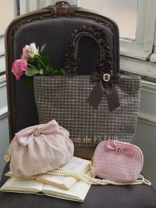 Sakura Sister Japanese Style Autumn and Winter New Arrival Houndstooth Rhinestone Bows Satchel Makeup Small Change Storage Womens Bags