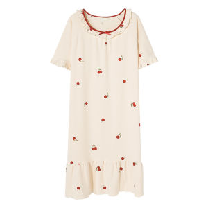 MiiOW | ชุดนอนผู้หญิงผ้าฝ้ายแท้ฤดูร้อน 2025 ใหม่ หลวม ระบายอากาศได้ดี ชุดนอนในบ้าน แขนสั้น กระโปรงยาว คอกลม