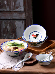 Retro Ceramic Rooster Bowl Large Size for Home And Restaurant Noodle Mixing Bowl Special Utensils for Noodle Shops