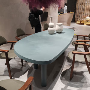 Ji Ji Feng Scandinavian Asymmetrical Dining Table Special-Shaped Kitchen Island Cream Style Desk Stylish Creative Negotiation Conference Table and Chair