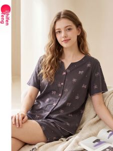 FENTENG | Pure Cotton Summer Lightweight Short Sleeve Shorts Padded Cardigan Loungewear