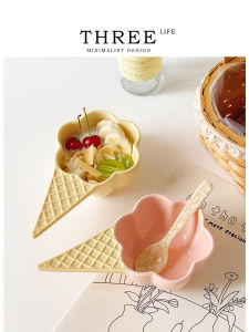 Tlife Maiden Ceramic Dessert Bowl Pink Ice Cream Bowl Cute Nordic Style Dining Utensils for Girls Irregular Shape Bowl
