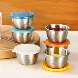 Sauce Cup with Silicone Cover Leak-proof Seasoning Box Portable 304 Stainless Steel Sealed Condiment Containers