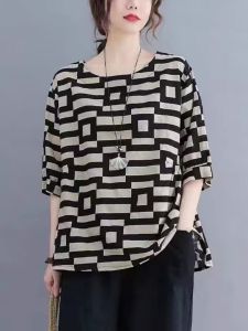 Loose Cotton Linen Short Sleeve T-Shirt Women Summer Top New Style plus Size Cover Belly Base Shirt Korean Style Commute Fashion