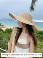 Summer Womens Sun Ultra Large Brim Foldable Sunscreen Beach Vacation Hat Casual round Top Youth Suitable Butterfly Knot. 
