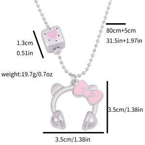 Bandai | Cute Cartoon KT Cat Earphone Pendant Long Titanium Steel Necklace Female Niche Creative Sweet Cool Wind Chain Sweater Chain