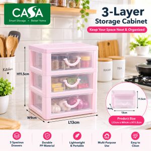 Multi-Purpose 3-Layer Plastic Storage Cabinet with 3 Spacious Pull-Out Drawer Compact Organizer Box for Cosmetics Jewelry Stationery Hair Accessories Small Items Home 16