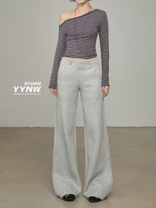 Grey Casual Pants High Waist Loose Fit Bell Bottoms Womens Fashion 2025 New Style Drapey Not Legging Floor-Length Trousers