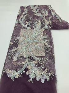 New Fashion Six Colors African Bride Lace Fabric 2026 High Quality Sequins Embroiderey Nigerian French Lace Fabric For Wedding