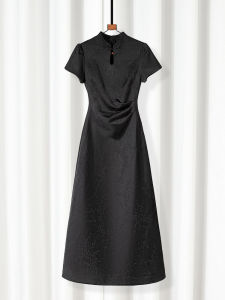 Elegant Summer New Chinese Style Reformed Cheongsam Dress Heavy Embroidery Daily Style Short Sleeve Polyester Fiber A-Line Skirt