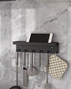 ALX MALAYSIA Home Decor Stainless Steel 6 Hooks Key Holder Mail Letter Storage Holder No Drill FREE Adhesive Metal Coated Key Hook Pemegang Kunci