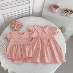 1-6Yrs Girls Fashion Embroidered Flower Dress Summer New Little Girls Toddler Princess Dresses Kids Flying Sleeves Party Clothes
