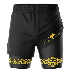 Bandai | One Piece Anime Double Layer Shorts for Men Gym Training Luffy Zoro Print Quick Dry Fabric Large Size Loose Fit with Pockets