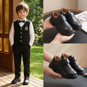 Boys Childrens Leather Shoes Spring and Autumn Black British Style Fashion