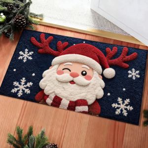 VIKAMA Merry Christmas Santa Claus Doormat Washable Non-Slip Entryway Mat Indoor Front Door Decorative Rug Home Decor