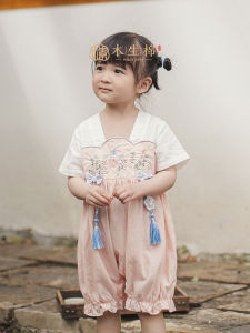 Summer Thin Short Sleeve Baby Girl Romper Chinese Style Hanfu Infant Haisi Crawling Suit Tencel Cool Feeling One Year Old Gift Dress
