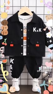 ชุดกันหนาวเด็ก 3 ชิ้น เสื้อแจ็คเก็ต+กางเกงขายาว+เสื้อแขนยาว ตัดเย็บอย่างดี สุดเท่ K&K