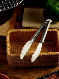 Heat-Resistant Stainless Steel Food Tongs with Non-Slip Silicone Handle | Locking Kitchen Serving Tongs for BBQ Salad Grilling Frying | Comfortable Grip & Easy Storage | Durable & Rustproof