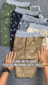 Chinos Celana Pendek Anak Motif 100RB Dapat 6 Pcs Katun Twill Santai Unisek