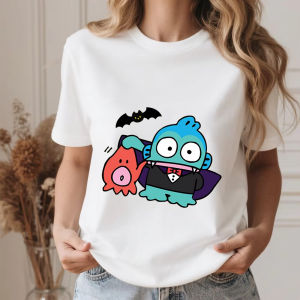 Sanrio | Hangyodon Spooky Vampire Print Casual Soft Cotton Summer Fashion T Shirt for Women Comfortable Daily Wear Summer Top