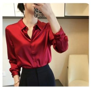 ●ECLAIRE● 003 Kemeja Satin Lengan Panjang Longsleeeves Basic Dasar Polos Kerja Kantor Resmi Formal Classy timeless Import 2520