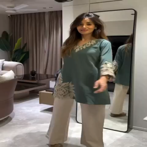 [PRE ORDER : 10 DAYS] Premium Cotton Lounge Wear Co-ord Set • Elegant Embroidery Top and Straight Pant Set