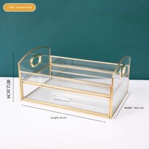 Luxurious Gold Rimmed Glass Desktop Makeup Storage Box Transparent Lipstick Skincare Mask Organizer Rack for Bedroom
