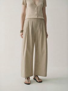 INSIS FEMME | Mulberry Silk Cotton Arc Design Long Pants