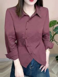 เสื้อยืดคอโปโลแขนยาวแฟชั่นฤดูใบไม้ร่วง 2024 สำหรับผู้หญิง เสื้อผ้าทำงานสไตล์เกาหลี ทรงหลวม สีสันสดใส เสื้อผ้าทำงาน