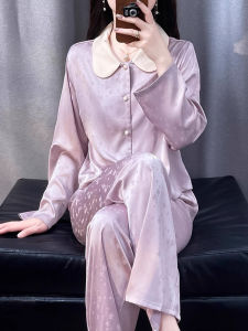 2025 New Water Light Silk French Style Sleepwear Womens Long Sleeve Home Clothes Set Ice Silk Thin Sweet Style Beautiful