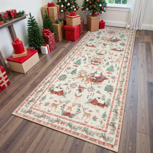 VIKAMA Vintage Giáng Sinh Thảm Chống Trơn Trượt Chống Bám Bẩn Polyester Phòng Ngủ Lối Vào Thảm Nhà Bếp Hành Lang Á Quân Trang Trí Nhà