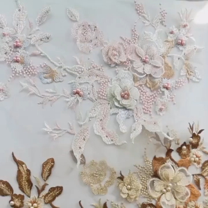 3D Flowers Beaded Lace Fabrics Applique Embroidery Sewing On Patches For Dress Clothing Patches