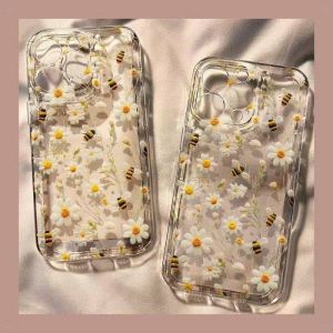 Clear Soft TPU Phone Case For iPhone 17 16 15 14 13 12 11 Pro XS Max X XR 7 8 Plus Air 17e 16e Cute Bee Daisy Floral Print Cover