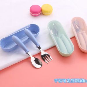 Children's Tableware: Cartoon 304 Stainless Steel Spoon Fork Set Baby Training Tableware with Box