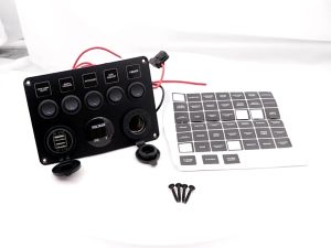 5 Gang Rocker Switch Panel Marine Switch Panel 12V Waterproof Toggle Switch Panel Car For Marine Truck Car 5V 4.2A(2.1A+2.1A)Dual USB Socket+Lighter+Voltmeter Aluminum Switch Panel