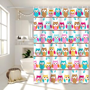 Childlike Owl Shower Curtain Bathroom Partition Curtain Cute and High-End for the Bathroom