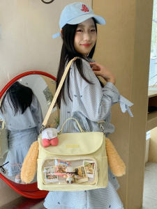 Cute Ear Bag Crossbody Backpack Shoulder Bag Youth Style Korean Fashion Nylon Material Pure Color Casual Leisure Zipper Closure