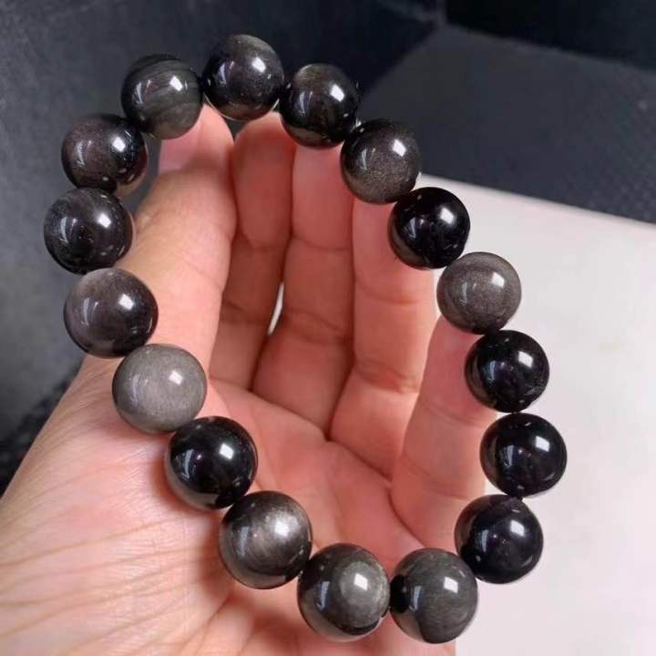 天然银曜石单圈手串 Natural/ Genuine Silver Obsidian Bracelet | Lazada Malaysia
