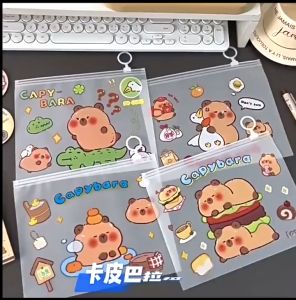 (READY STOCK) Transparent Capybara Waterproof Zipper Storage File Children Birthday Present Gift 指环拉边袋防水透明资 bag simpanan