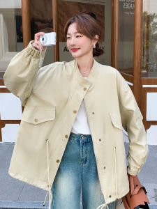 Khaki Loose Casual Style Slimming Womens Jacket Autumn New Fashion Versatile Workwear Jacket Simple Design Long Sleeve Button Closure