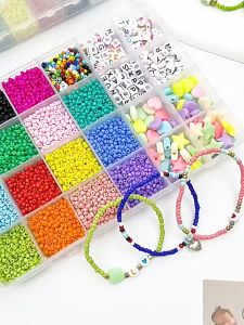 24 Warna Manik Manik Pasir 1 Box - Manik2 Mote Payet Pasir Paket Diy (Bonus Tali Elastis + Tali Giok 3 Meter)