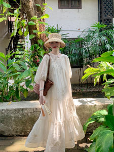 Váy Dài Chữ a Dáng Rộng Thanh Lịch Bằng Lụa Tencel Phong Cách Trung Hoa Mới Cho Nữ Mùa Hè 2024 Váy Dài Tay Bảy Mảnh Thêu Hoa