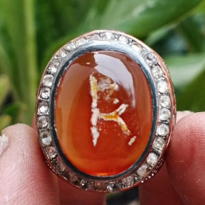 Asli Batu Cempaka Madu/Sulaiman Madu Motif Huruf 2cm Ring.10/11