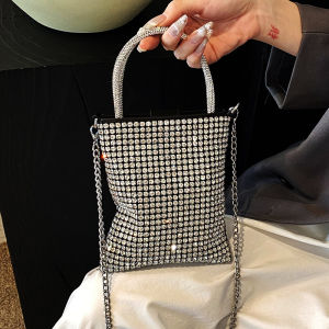 Special-Interest Design Rhinestone Quartz Bag Female 2024 New Arrival Dinner Full Diamond Hand Bag Shoulder Bag Crossbody Chain Pouch