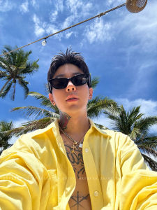 OXFREAK | Dopamine Style Vacation Wear Yellow Mens Shirt Summer Lightweight