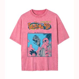 Bandai | Dragon Ball Mens and Womens Washed T-Shirt Master Roshi Son Goku Summer Spring Anime Cotton Tee Retro Distressed Short Sleeve